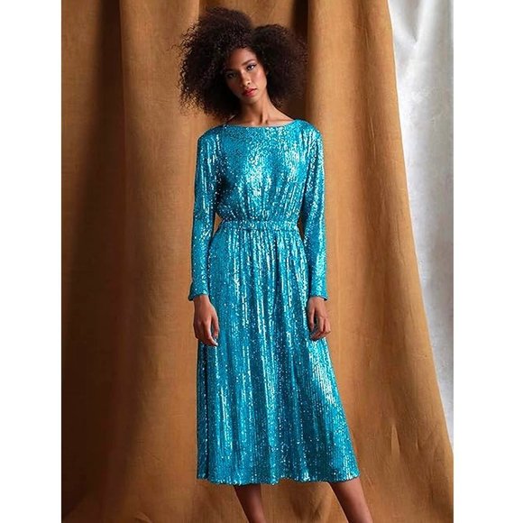 Maggy London Blue Sequin Midi Dress - Picture 1 of 16